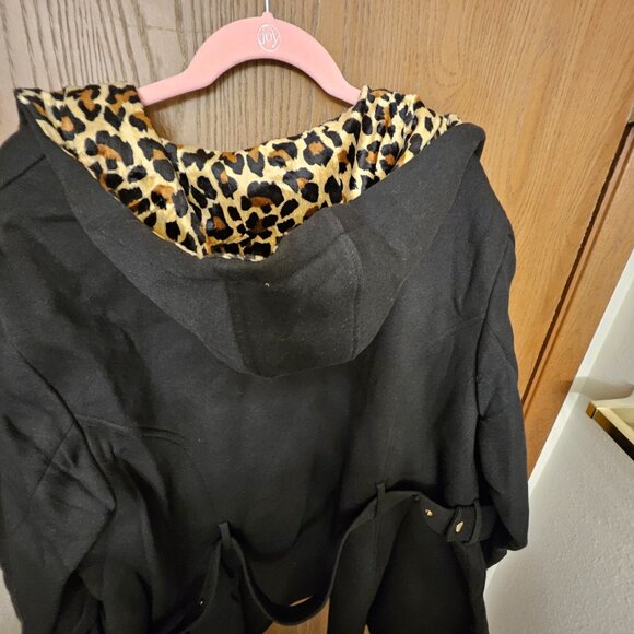 Avenue Women's Plus Size Side Tab Black & Leopard Fleece Jacket NWT Hood 30/32 - Picture 2 of 12